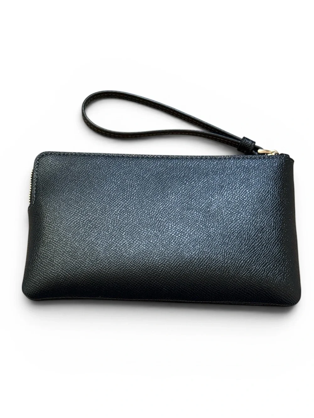 Coach Black Leather Zip Wristlet‎ with Gold Logo